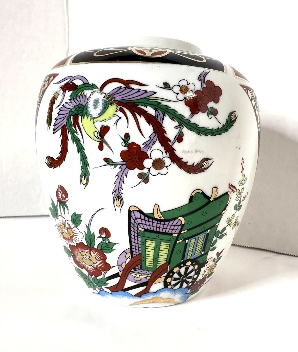 Vtg Japanese Imari Porcelain Ginger Jar Hand painted Phoenix Imperial Carriage